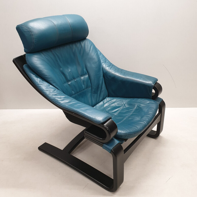 Vintage "Apollo" armchair in petrol blue leather by Svend Skipper for Skippers Mobler, 1970