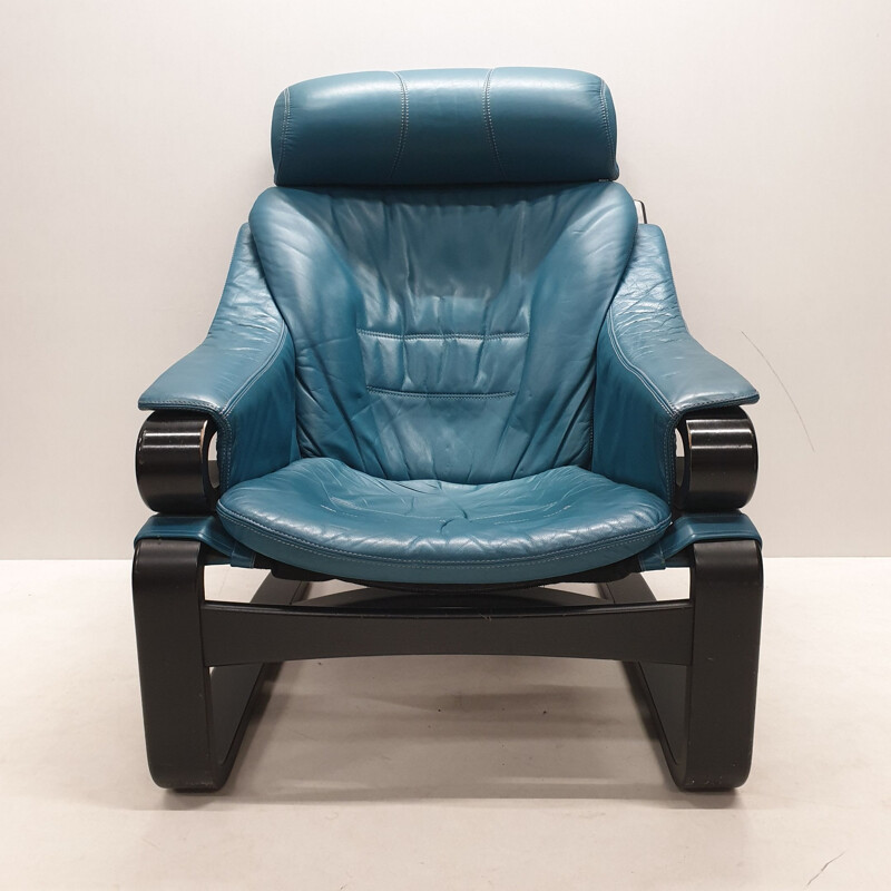 Vintage "Apollo" armchair in petrol blue leather by Svend Skipper for Skippers Mobler, 1970