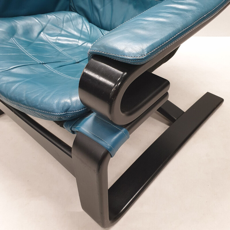 Vintage "Apollo" armchair in petrol blue leather by Svend Skipper for Skippers Mobler, 1970