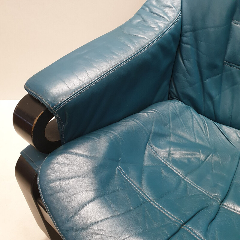 Vintage "Apollo" armchair in petrol blue leather by Svend Skipper for Skippers Mobler, 1970