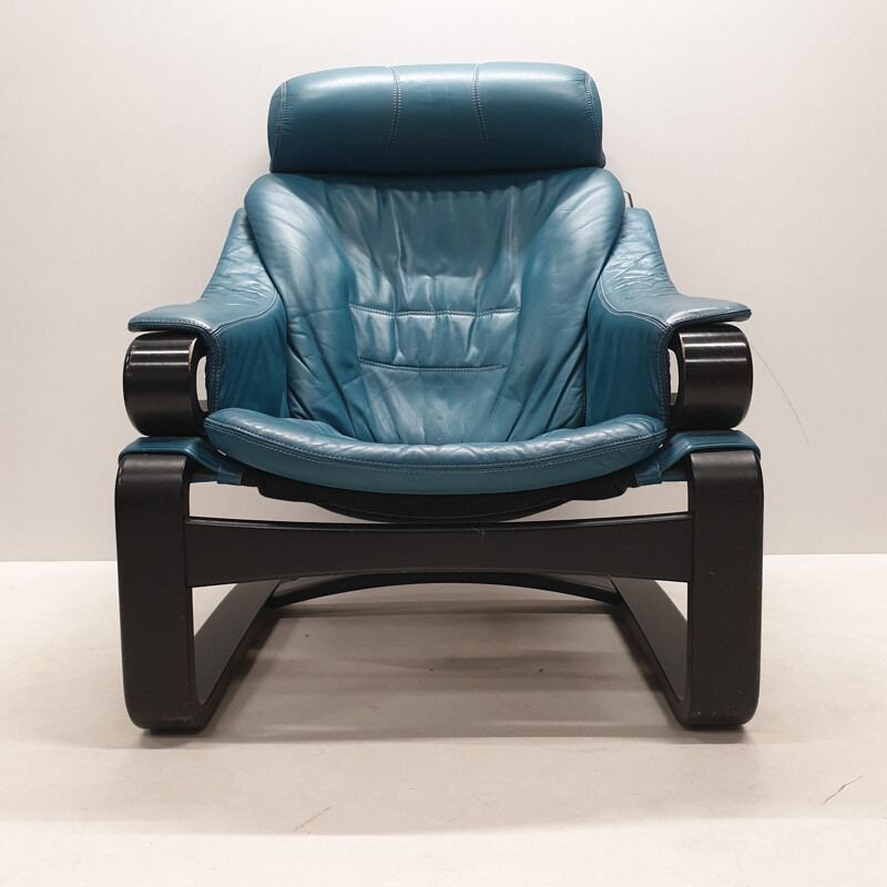 Vintage "Apollo" armchair in petrol blue leather by Svend Skipper for Skippers Mobler, 1970