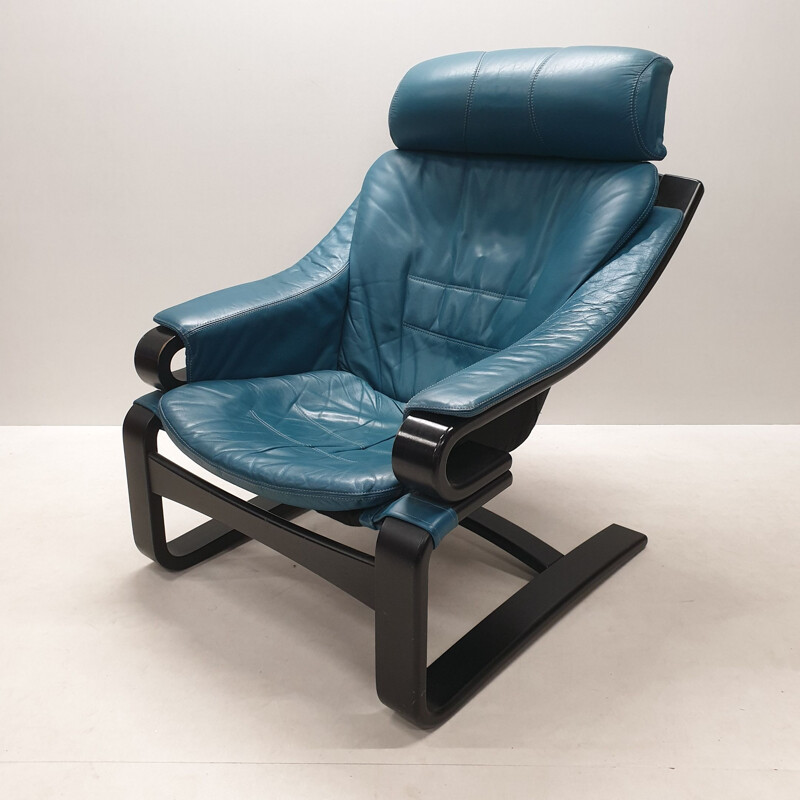 Vintage "Apollo" armchair in petrol blue leather by Svend Skipper for Skippers Mobler, 1970