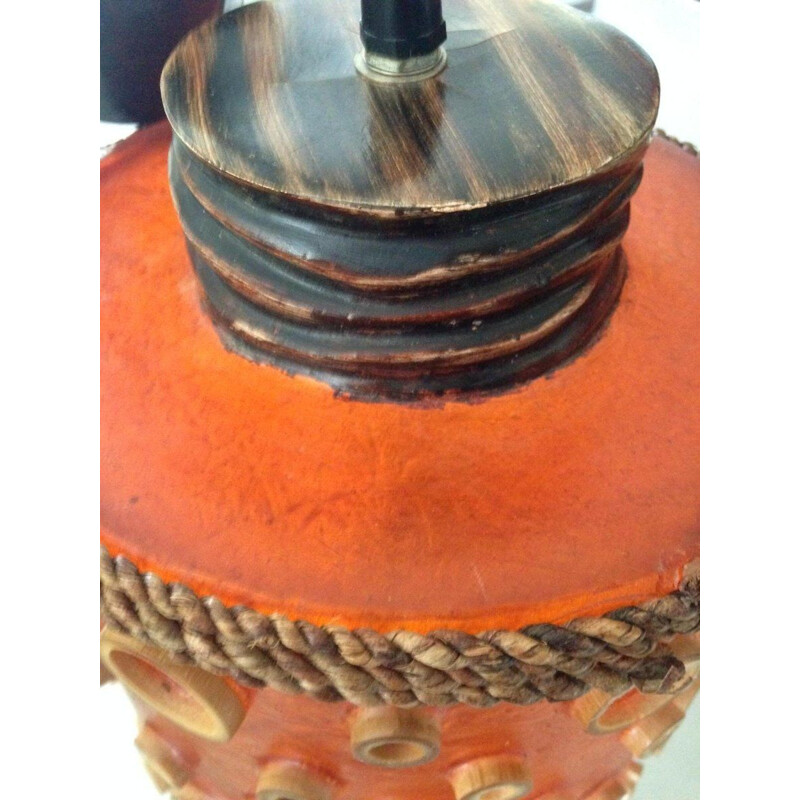 Suspension vintage orange tubulaire et en résine avec motif de corde et de ventouse de pieuvre, 1970