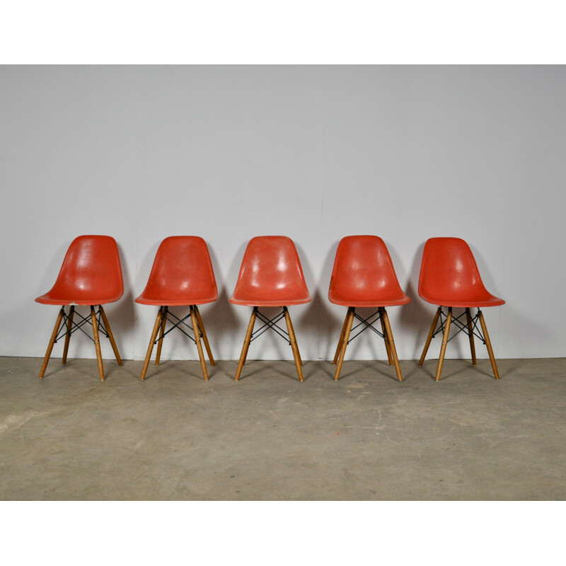 Set of 5 Charles and Ray Eames DSW dining chairs for Herman Miller, 1970's