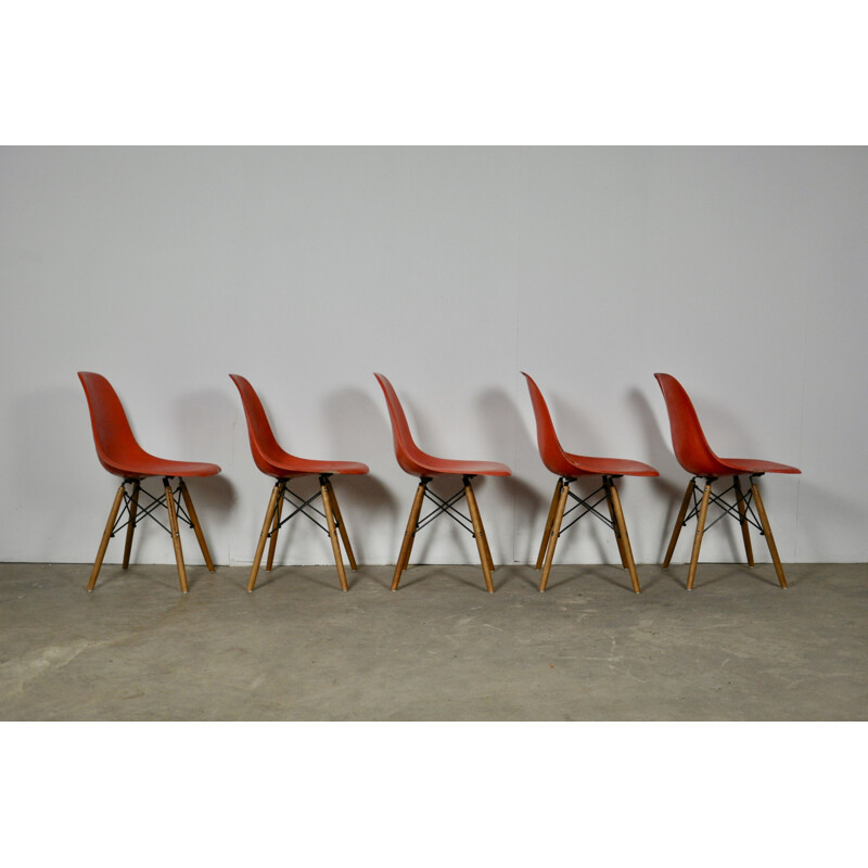 Set of 5 Charles and Ray Eames DSW dining chairs for Herman Miller, 1970's