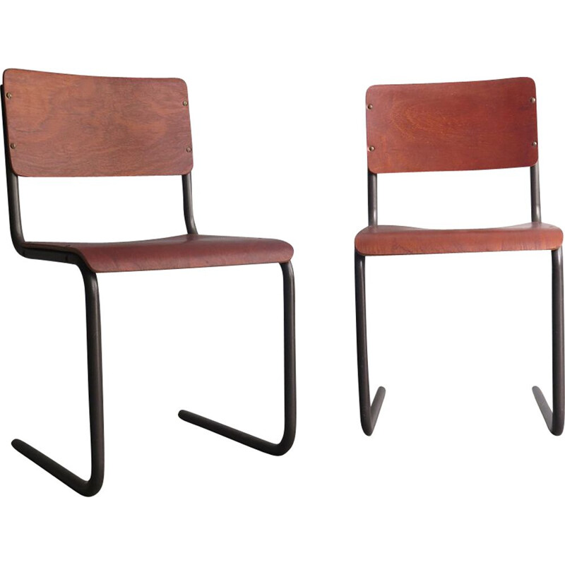 Pair of vintage chair in plywood and metal, Germany, 1950s