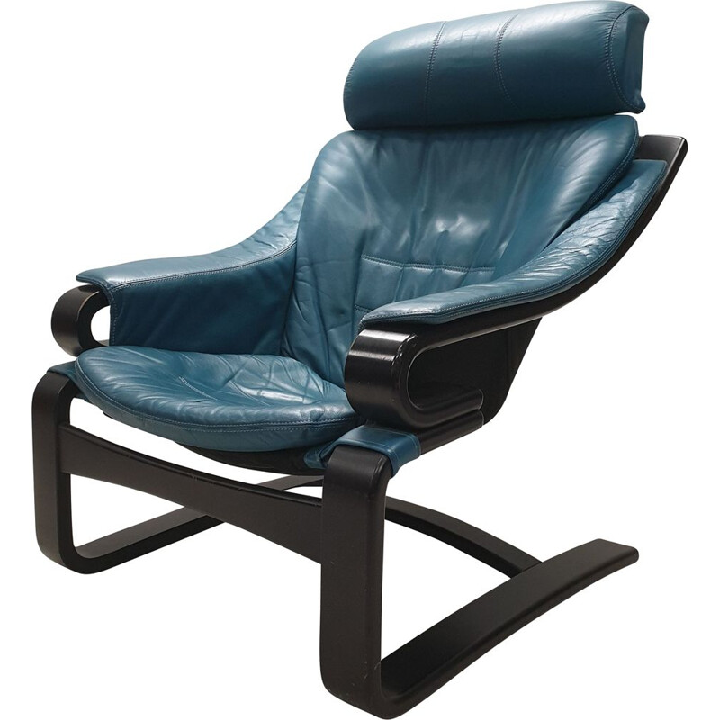 Vintage "Apollo" armchair in petrol blue leather by Svend Skipper for Skippers Mobler, 1970