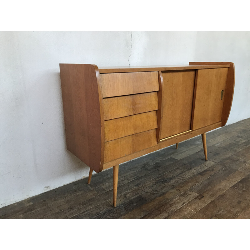 Vintage sideboard with compass legs and light oak by Jérôme HANS, 1960 