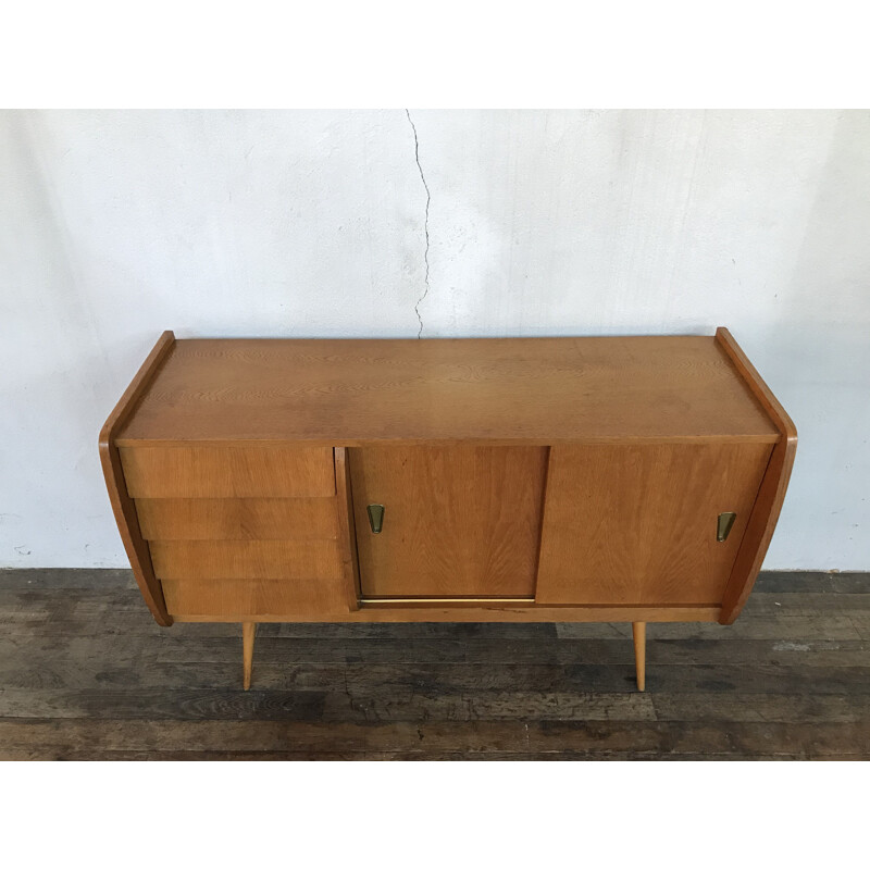 Vintage sideboard with compass legs and light oak by Jérôme HANS, 1960 