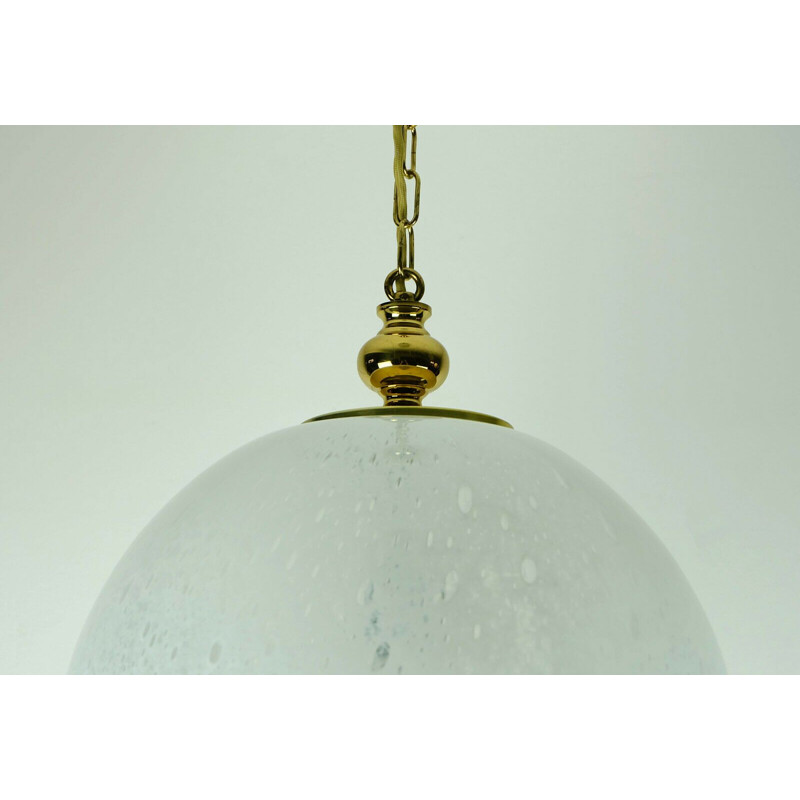 White glass and brass vintage pendant light par Doria-Leuchten, 1970s