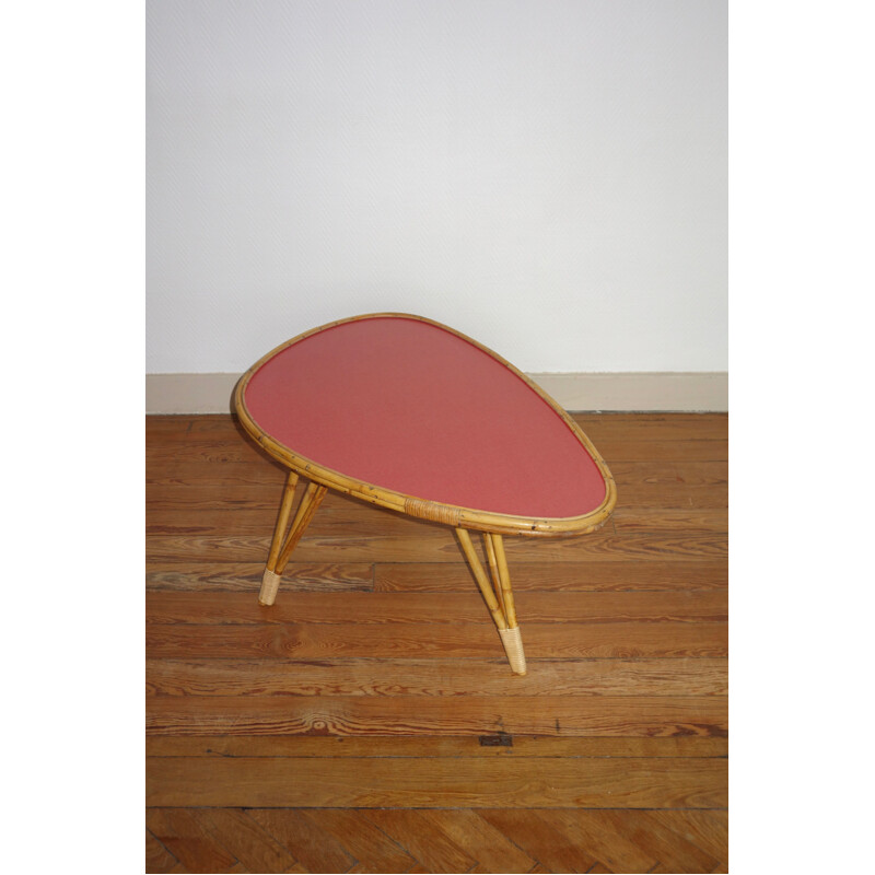Vintage pink rattan and formica coffee table, France 1950
