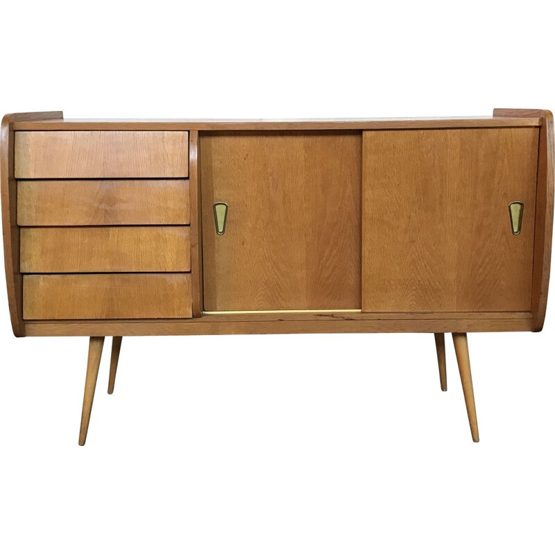 Vintage sideboard with compass legs and light oak by Jérôme HANS, 1960 