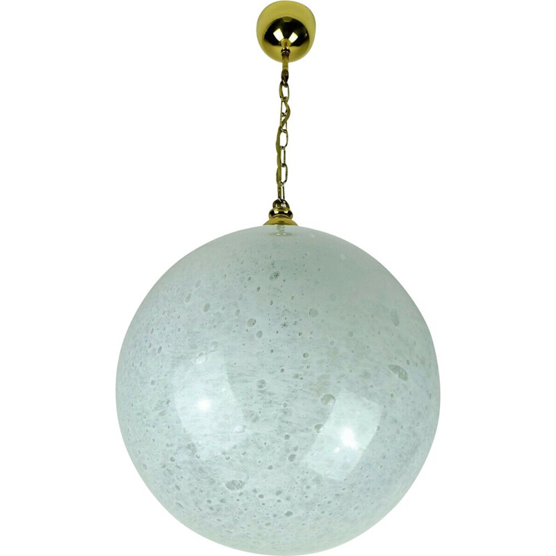 White glass and brass vintage pendant light par Doria-Leuchten, 1970s