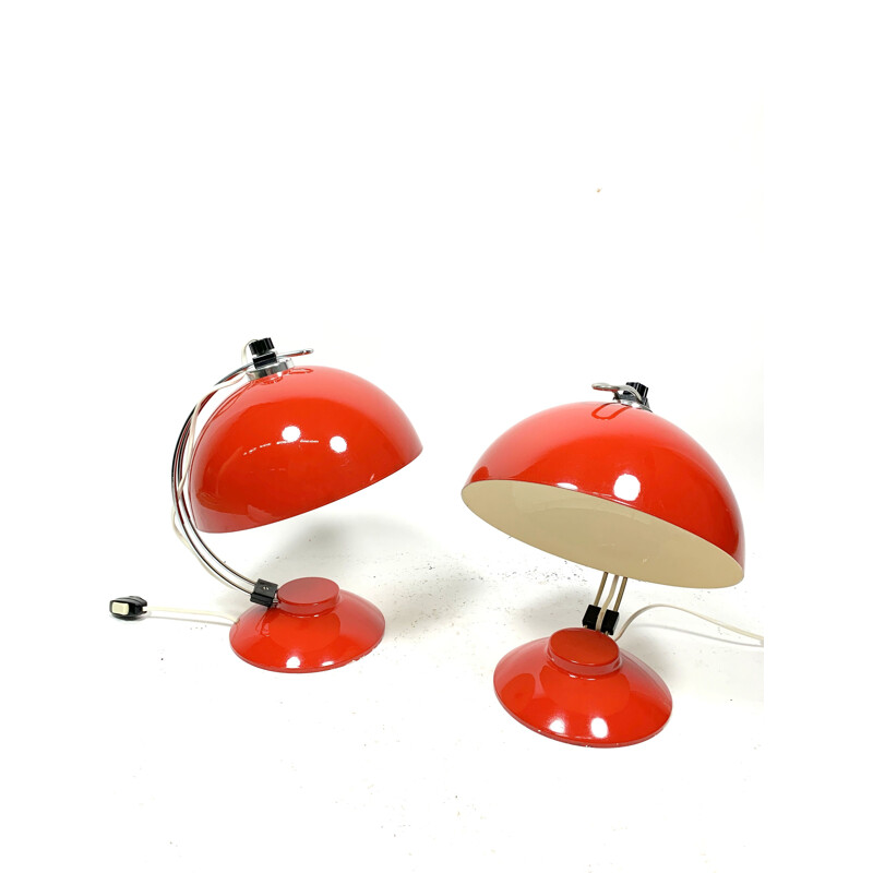 Pair of vintage Space Age red Table Lamps, 1960s