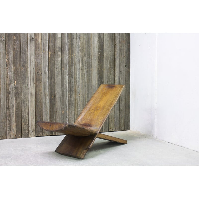 Vintage Solid Wood Lounge Chair, Portugal 1960s