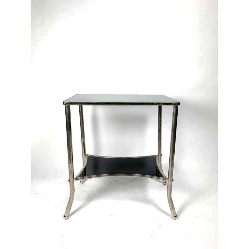 Table console vintage en verre nickelé et noir, 1930