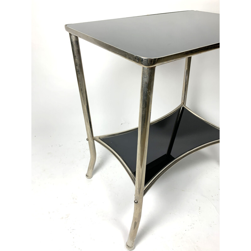 Vintage Nickel-Plated and Black Glass Console Table, 1930s