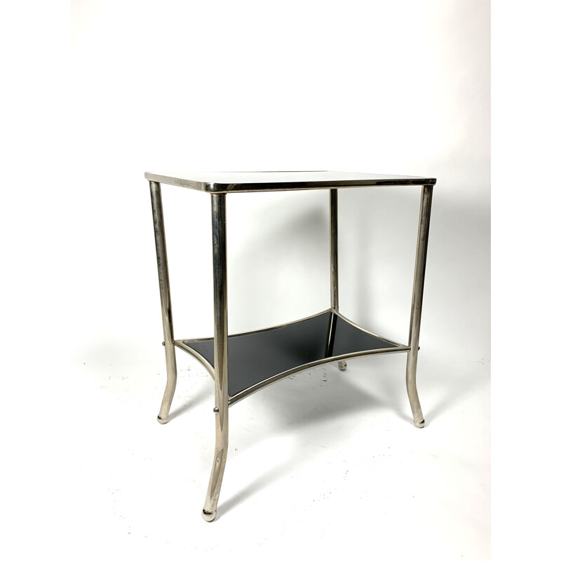 Vintage Nickel-Plated and Black Glass Console Table, 1930s