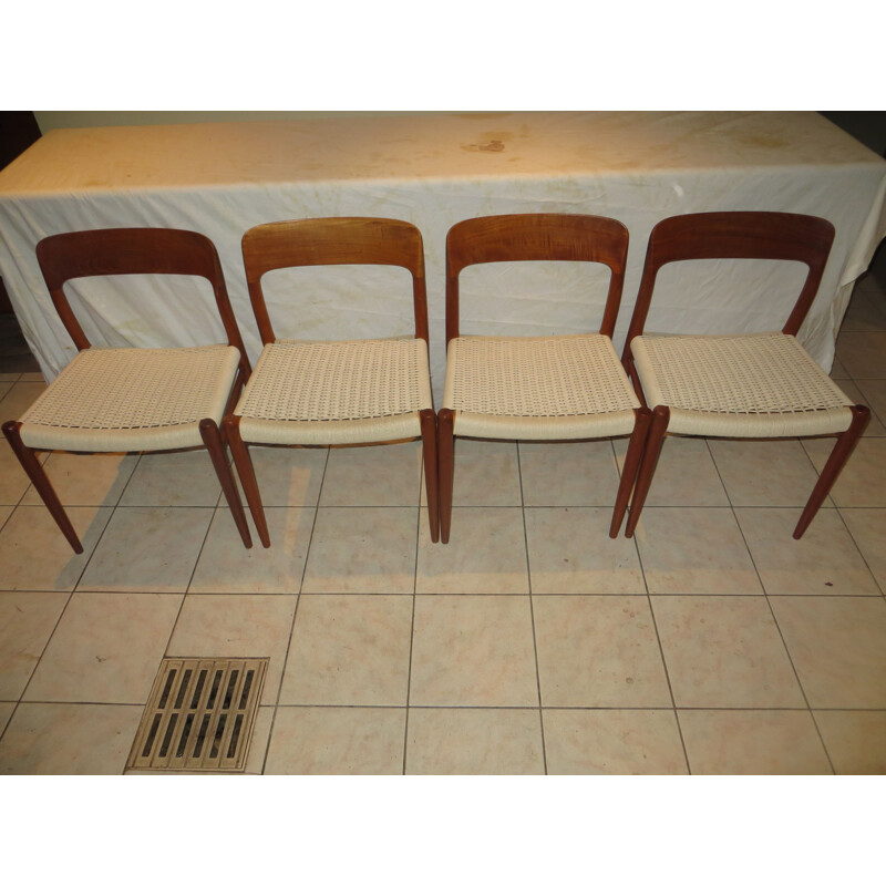 Set of 4 vintage Danish teak N 75 chairs by Moller 