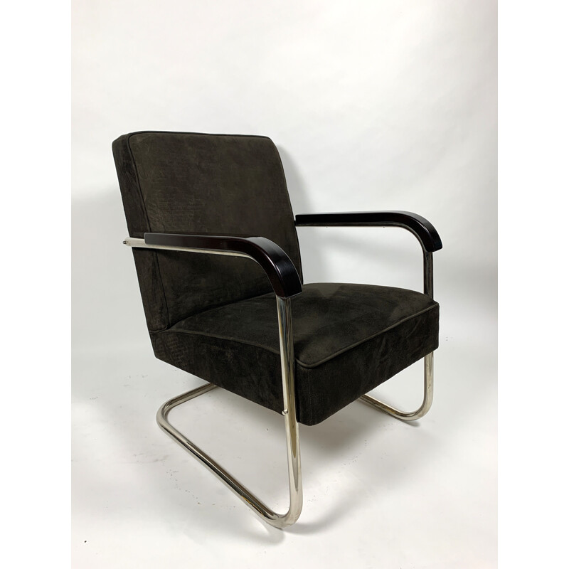 Vintage Leather and Tubular Steel Armchair, 1930s