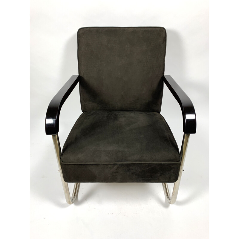 Vintage Leather and Tubular Steel Armchair, 1930s