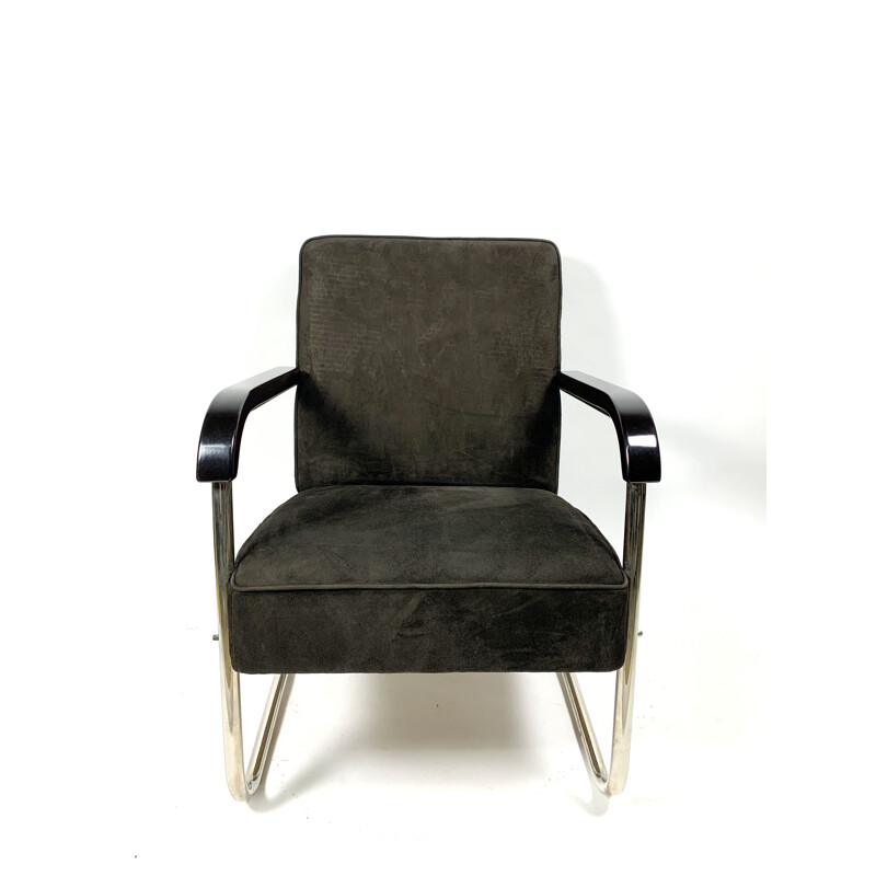 Vintage Leather and Tubular Steel Armchair, 1930s