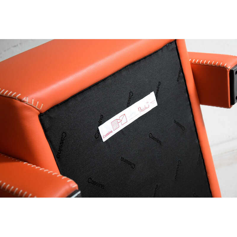 Pair of Leather Hermes Orange Utrecht Lounge Chairs by Gerrit Rietveld 