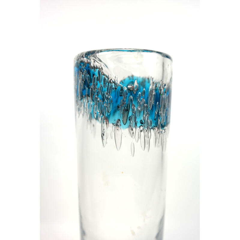 Vintage Turquoise Glass Vase, 1970s