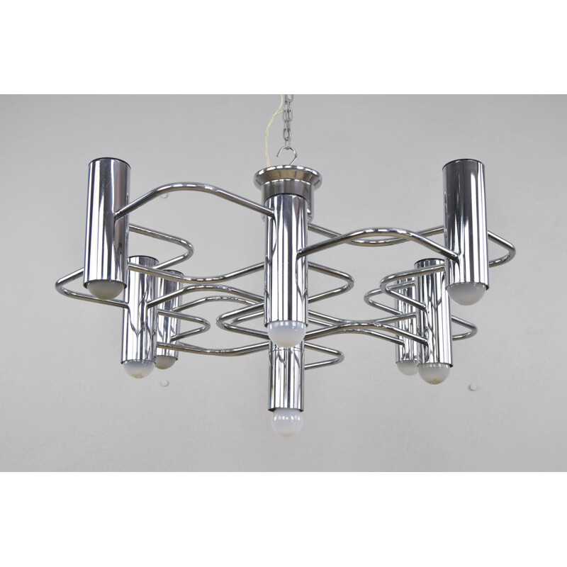 Vintage Italian Chrome Chandelier by Gaetano Sciolari for Boulanger, 1960