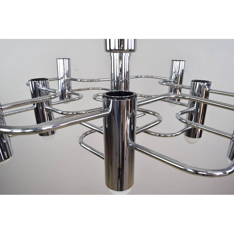 Vintage Italian Chrome Chandelier by Gaetano Sciolari for Boulanger, 1960