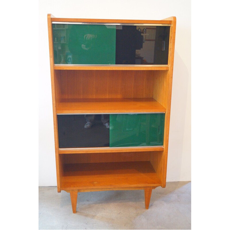 Vintage wooden and glass bookcase 1950