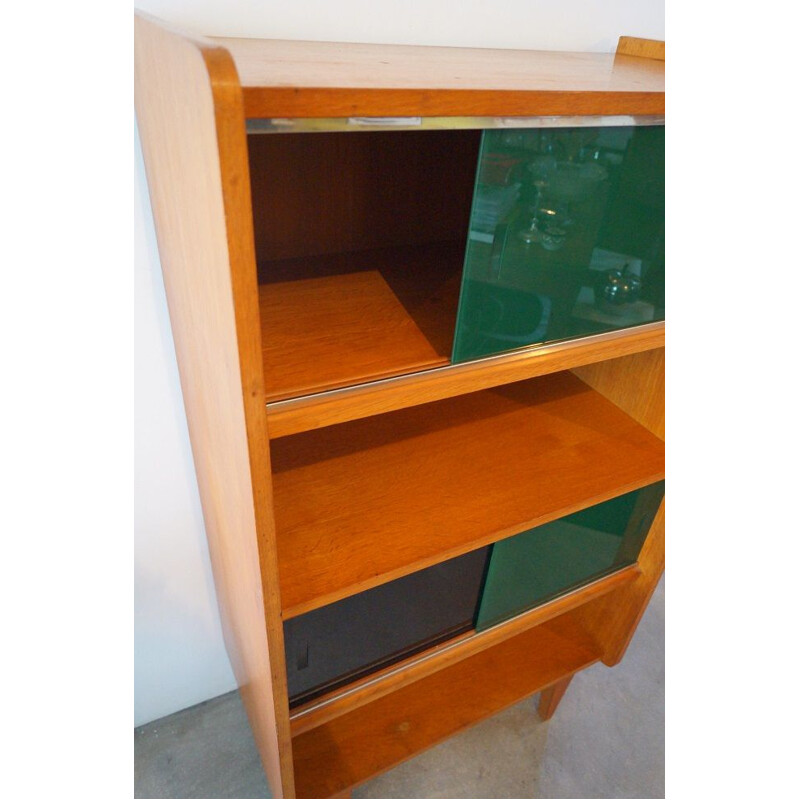 Vintage wooden and glass bookcase 1950