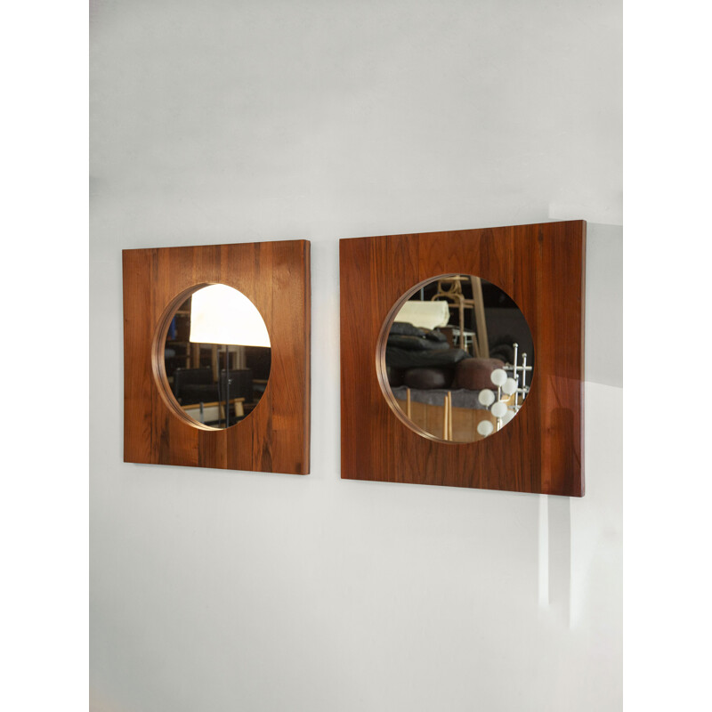 Pair of vintage Large Danish Teak Wall Mirrors, 1960s