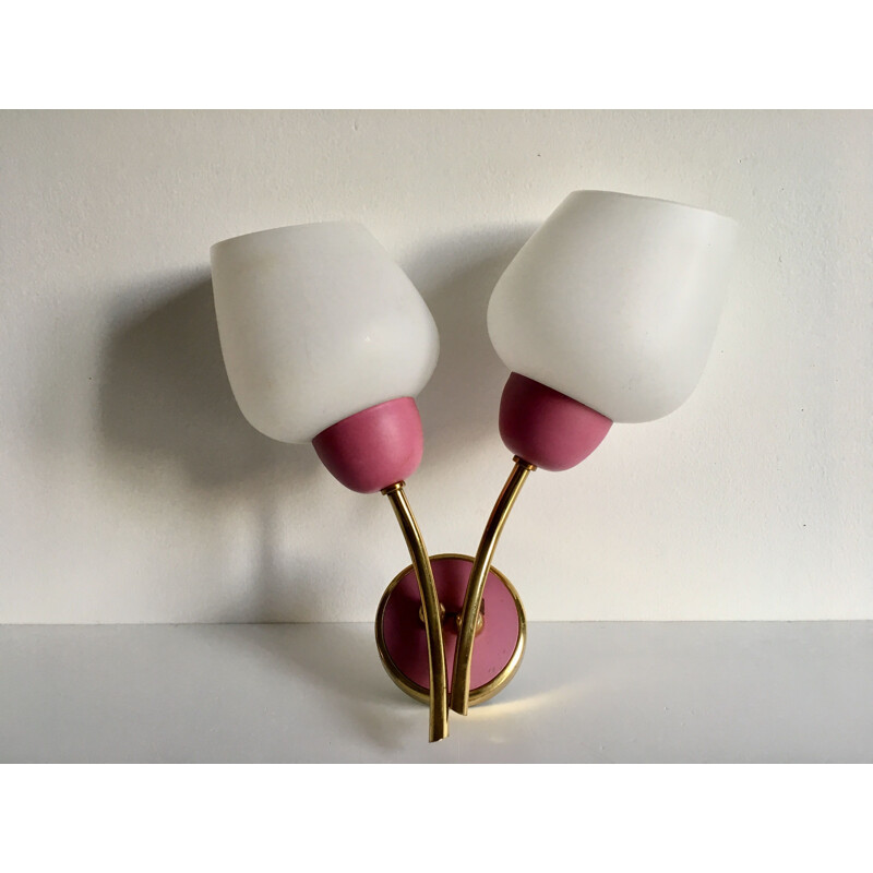 Vintage two-armed raspberry pink wall light, 1960