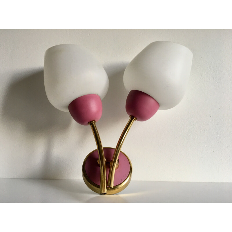 Vintage two-armed raspberry pink wall light, 1960