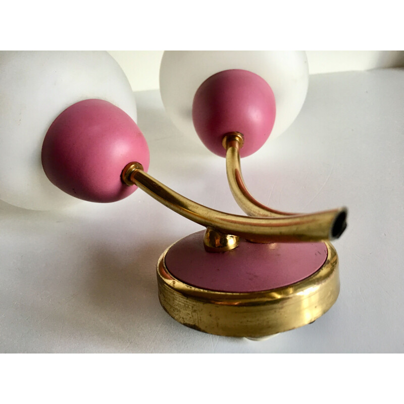 Vintage two-armed raspberry pink wall light, 1960