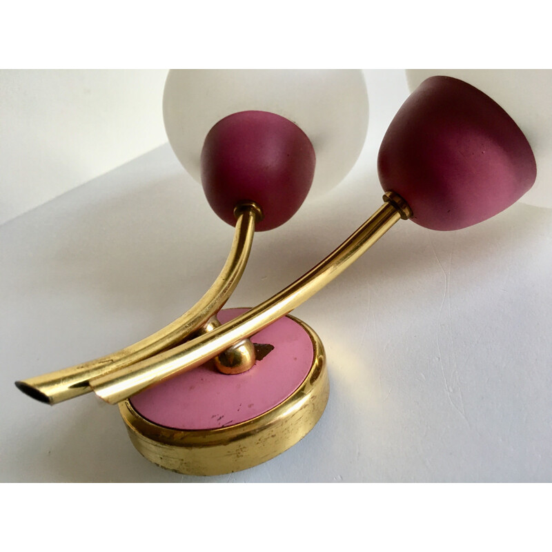 Vintage two-armed raspberry pink wall light, 1960