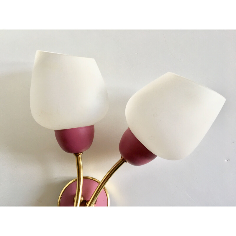 Vintage two-armed raspberry pink wall light, 1960