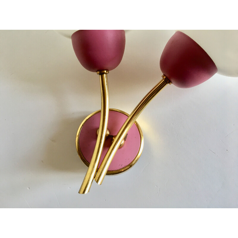 Vintage two-armed raspberry pink wall light, 1960