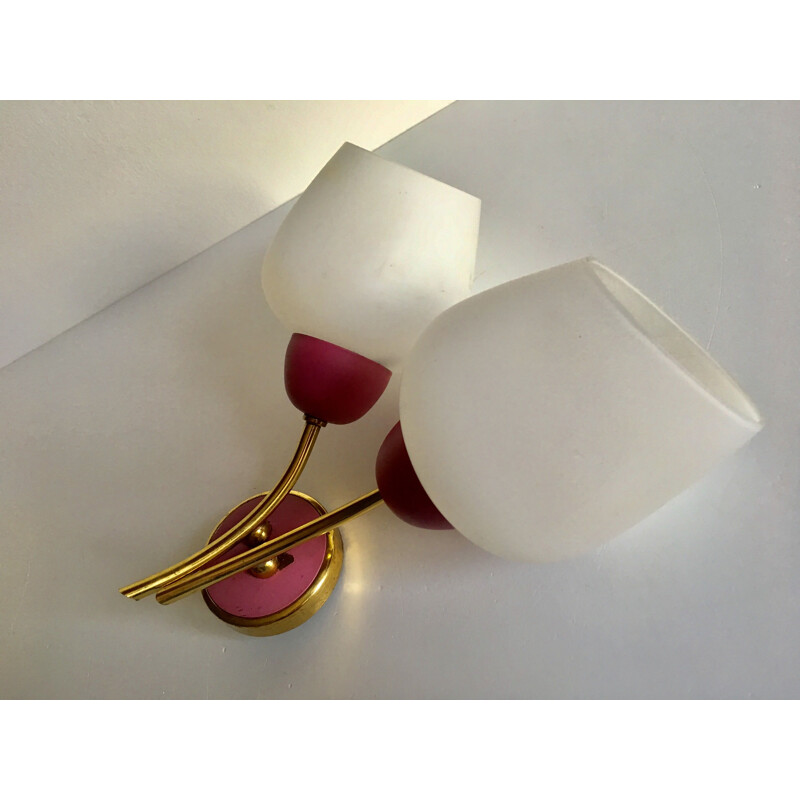 Vintage two-armed raspberry pink wall light, 1960