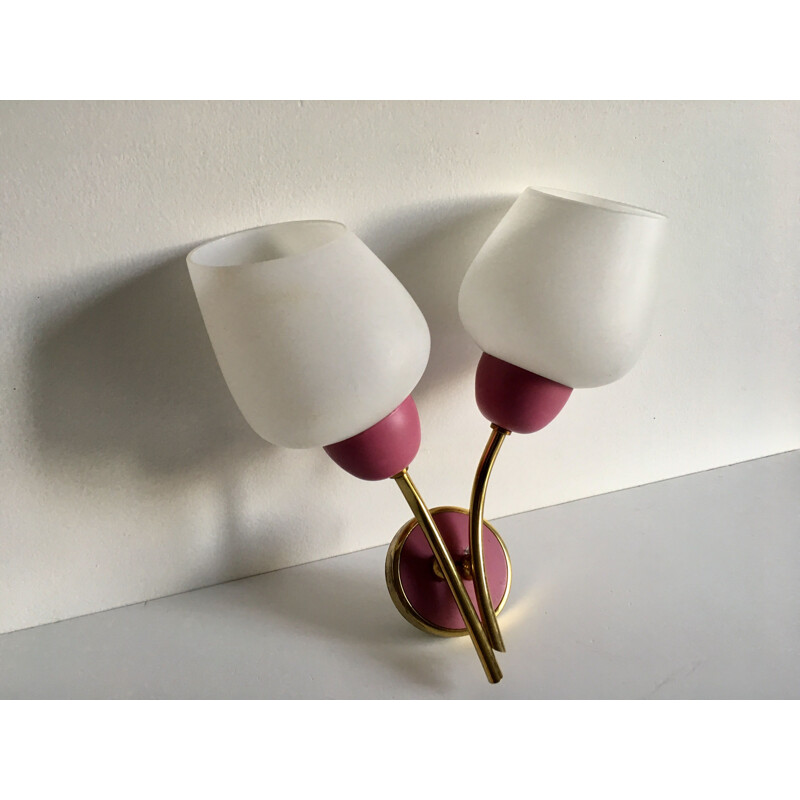 Vintage two-armed raspberry pink wall light, 1960