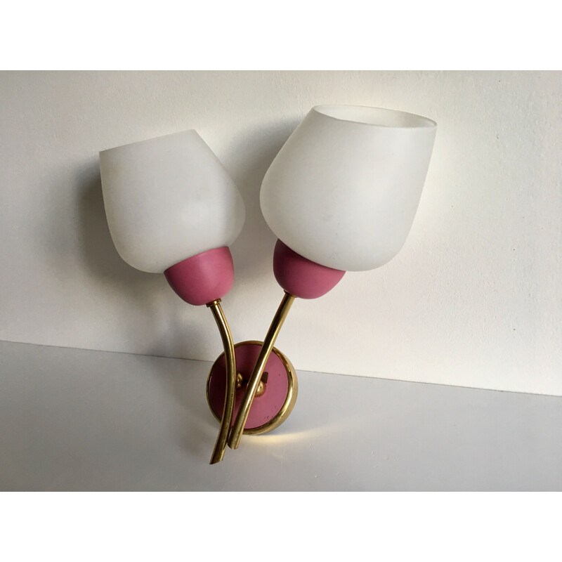 Vintage two-armed raspberry pink wall light, 1960