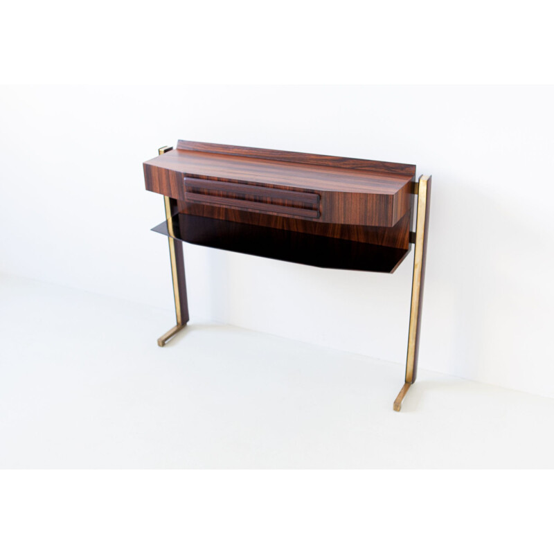 Vintage Italian Rosewood and Brass Console Table