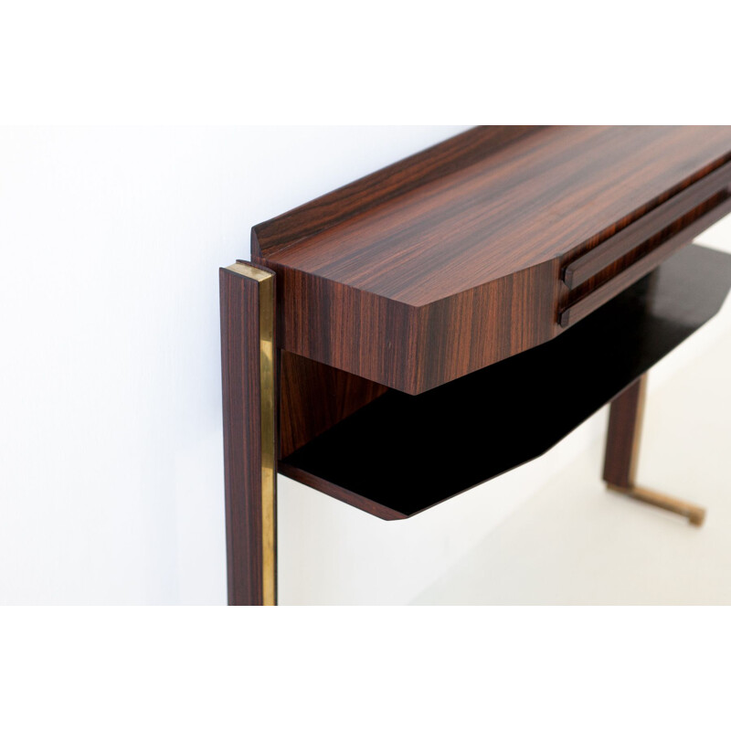 Vintage Italian Rosewood and Brass Console Table