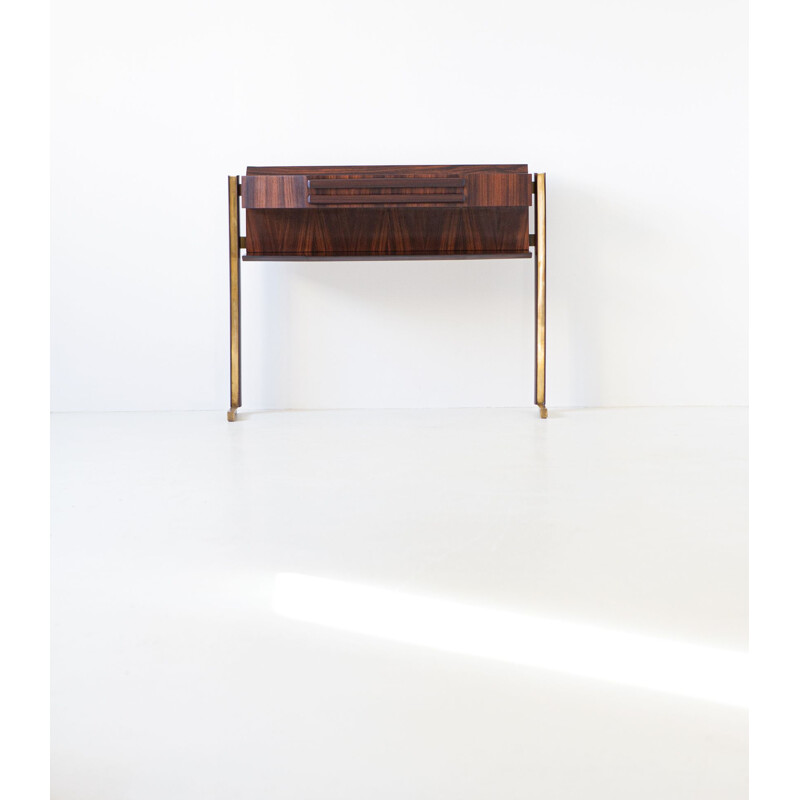 Table console italienne vintage en palissandre et laiton
