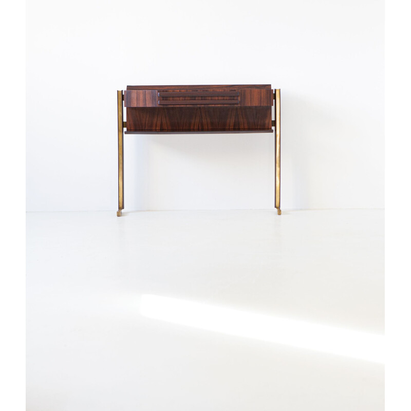 Vintage Italian Rosewood and Brass Console Table