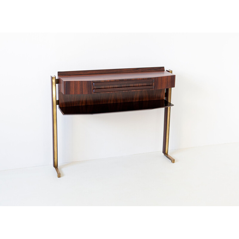 Vintage Italian Rosewood and Brass Console Table