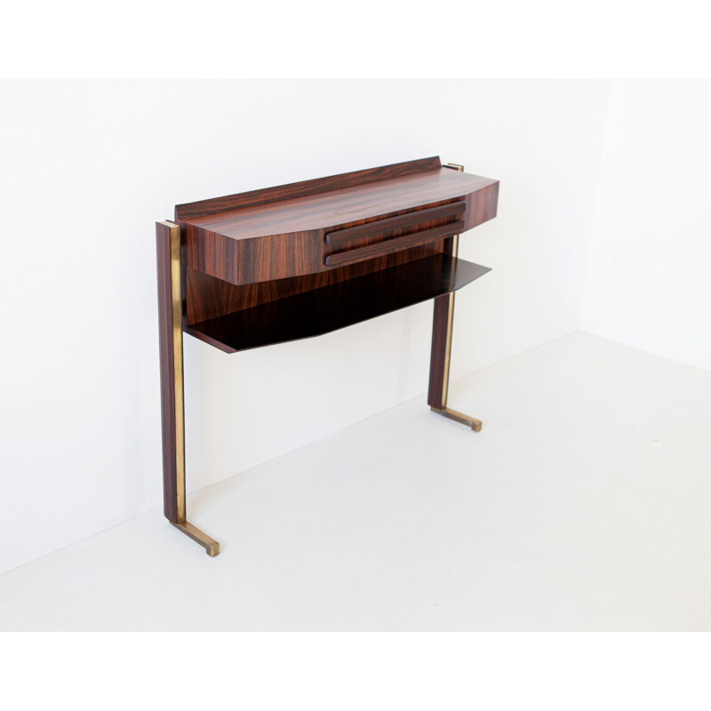 Table console italienne vintage en palissandre et laiton