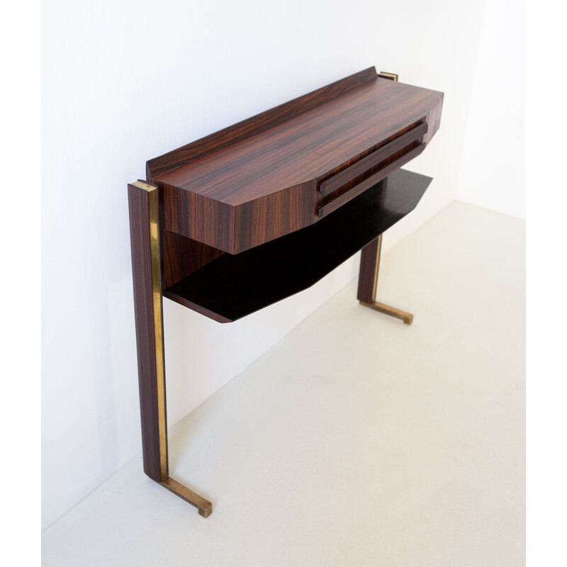 Vintage Italian Rosewood and Brass Console Table