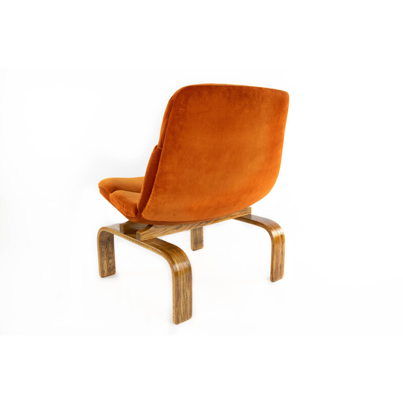 Pair of vintage Orange Velvet and Oak Lounge Chairs by AG Barcelona, 1960